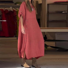 Load image into Gallery viewer, Women's Cotton And Linen Side Button Dress