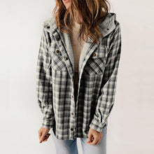 Load image into Gallery viewer, Women's Plaid Long Sleeve Fleece Hooded Jacket With Pockets