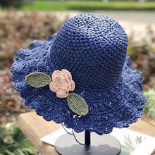 Load image into Gallery viewer, Elegant Crochet Straw Hat with Ruffle Detail