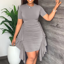 Load image into Gallery viewer, Round Neck Short Sleeve Irregular Ruffle Midi Dress