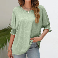 Load image into Gallery viewer, Women's Plain Frill Trim Shirred Bishop Sleeve Tee