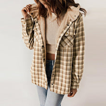 Load image into Gallery viewer, Women's Plaid Long Sleeve Fleece Hooded Jacket With Pockets