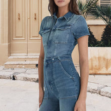 Load image into Gallery viewer, Slim Bootcut Denim-Jumpsuit