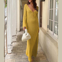 Load image into Gallery viewer, Crochet Fishtail Flare Sleeve Maxi Dress