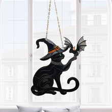 Load image into Gallery viewer, Black Cat Touching Bat Window Hanging