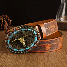Load image into Gallery viewer, Retro Punk Embossed Western Denim Belt