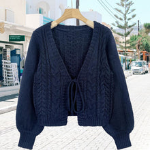 Load image into Gallery viewer, Women's Solid Long Sleeve Tie Front Cardigan