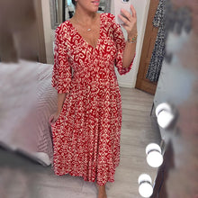 Load image into Gallery viewer, Bohemian Casual Print V-neck Waist Wrap Long Dress