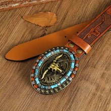 Load image into Gallery viewer, Retro Punk Embossed Western Denim Belt