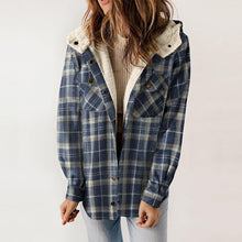 Load image into Gallery viewer, Women's Plaid Long Sleeve Fleece Hooded Jacket With Pockets