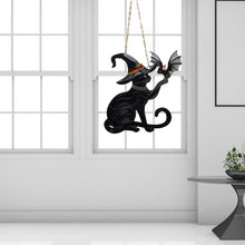 Load image into Gallery viewer, Black Cat Touching Bat Window Hanging