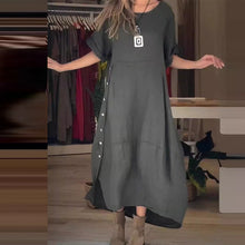 Load image into Gallery viewer, Women's Cotton And Linen Side Button Dress