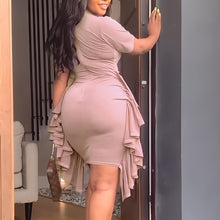 Load image into Gallery viewer, Round Neck Short Sleeve Irregular Ruffle Midi Dress