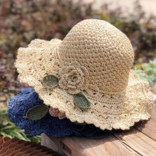 Load image into Gallery viewer, Elegant Crochet Straw Hat with Ruffle Detail