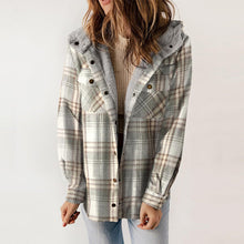 Load image into Gallery viewer, Women's Plaid Long Sleeve Fleece Hooded Jacket With Pockets