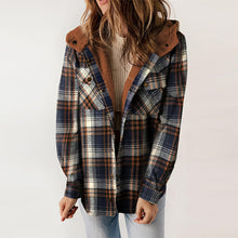 Load image into Gallery viewer, Women's Plaid Long Sleeve Fleece Hooded Jacket With Pockets