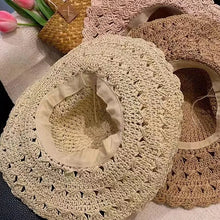 Load image into Gallery viewer, Elegant Crochet Straw Hat with Ruffle Detail