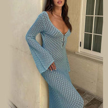 Load image into Gallery viewer, Crochet Fishtail Flare Sleeve Maxi Dress