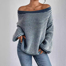 Load image into Gallery viewer, Women's Striped Drop Shoulder Sweater