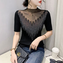 Load image into Gallery viewer, Rhinestone-studded Hollow Stitching Short Sleeves