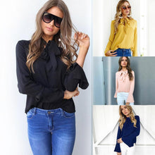 Load image into Gallery viewer, Magoloft™ Lace-up Long Sleeve Chiffon Blouse