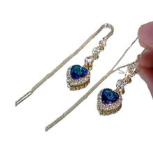 Load image into Gallery viewer, Exquisite Blue Heart Gemstone Threader Earrings