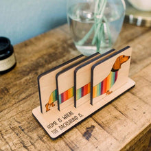 Load image into Gallery viewer, Dachshund Wood Coaster Set