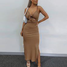 Load image into Gallery viewer, Women's Plain Cut Out Knot Front Split Thigh Cami Dress