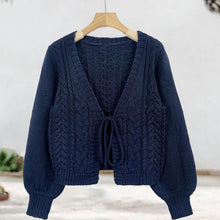 Load image into Gallery viewer, Women's Solid Long Sleeve Tie Front Cardigan