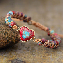 Load image into Gallery viewer, Natural Stone Heart Charm Bracelet