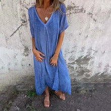 Load image into Gallery viewer, Cotton and Linen V-neck Midi Dress