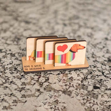 Load image into Gallery viewer, Dachshund Wood Coaster Set