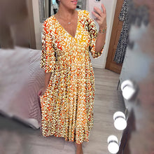 Load image into Gallery viewer, Bohemian Casual Print V-neck Waist Wrap Long Dress