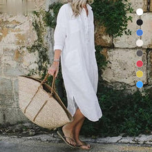 Load image into Gallery viewer, Elegant Solid Color Slit Shirt Dress