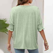 Load image into Gallery viewer, Women's Plain Frill Trim Shirred Bishop Sleeve Tee