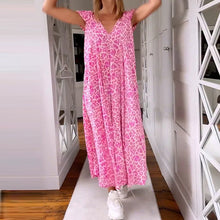 Load image into Gallery viewer, V-neck Printed Long Dress With Short Sleeves