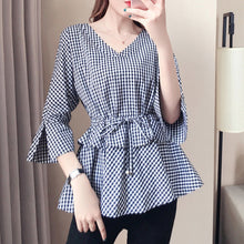Load image into Gallery viewer, Black and White Plaid Narrow Waist Shirt