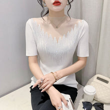 Load image into Gallery viewer, Rhinestone-studded Hollow Stitching Short Sleeves