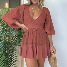 Load image into Gallery viewer, Lace Crochet Romper Dress with Built-in Shorts