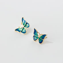 Load image into Gallery viewer, Blue and Gold Butterfly Stud Earrings