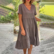 Load image into Gallery viewer, Cotton linen v-neck solid color dress