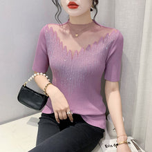 Load image into Gallery viewer, Rhinestone-studded Hollow Stitching Short Sleeves