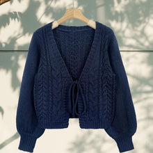 Load image into Gallery viewer, Women's Solid Long Sleeve Tie Front Cardigan