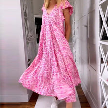 Load image into Gallery viewer, V-neck Printed Long Dress With Short Sleeves