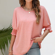Load image into Gallery viewer, Women's Plain Frill Trim Shirred Bishop Sleeve Tee