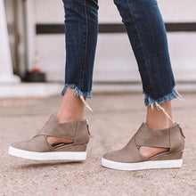 Load image into Gallery viewer, Women's Cut-Out Wedge Sneakers Back Zipper Shoes