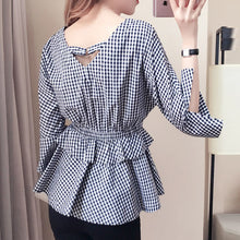 Load image into Gallery viewer, Black and White Plaid Narrow Waist Shirt