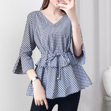 Load image into Gallery viewer, Black and White Plaid Narrow Waist Shirt