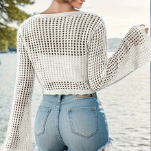 Load image into Gallery viewer, Women's Plain Hollow Out Tie Front Crop Cardigan Sweater