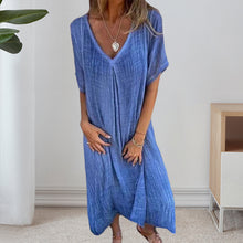 Load image into Gallery viewer, Cotton and Linen V-neck Midi Dress